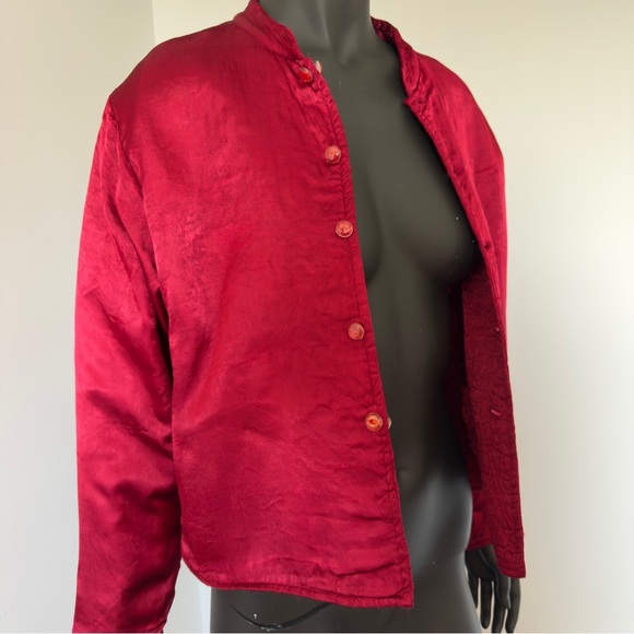 April Cornell Red Quilted Reversible Jacket Button Front Med Cozy Vintage Style - Picture 2 of 9